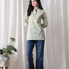 Pista Green Jal Pure Cotton Casual 3/4th Sleeves Top for women