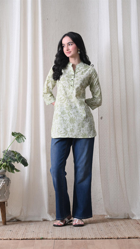 Pista Green Jal Pure Cotton Casual 3/4th Sleeves Top for women