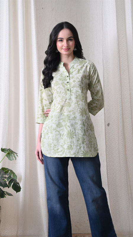 Pista Green Jal Pure Cotton Casual 3/4th Sleeves Top for women