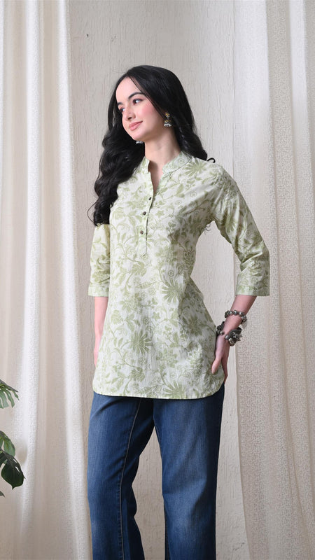 Pista Green Jal Pure Cotton Casual 3/4th Sleeves Top for women