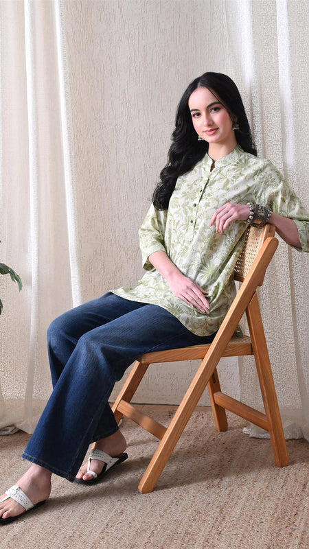 Pista Green Jal Pure Cotton Casual 3/4th Sleeves Top for women