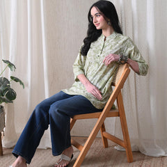 Pista Green Jal Pure Cotton Casual 3/4th Sleeves Top for women