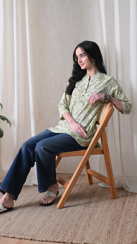 Pista Green Jal Pure Cotton Casual 3/4th Sleeves Top for women