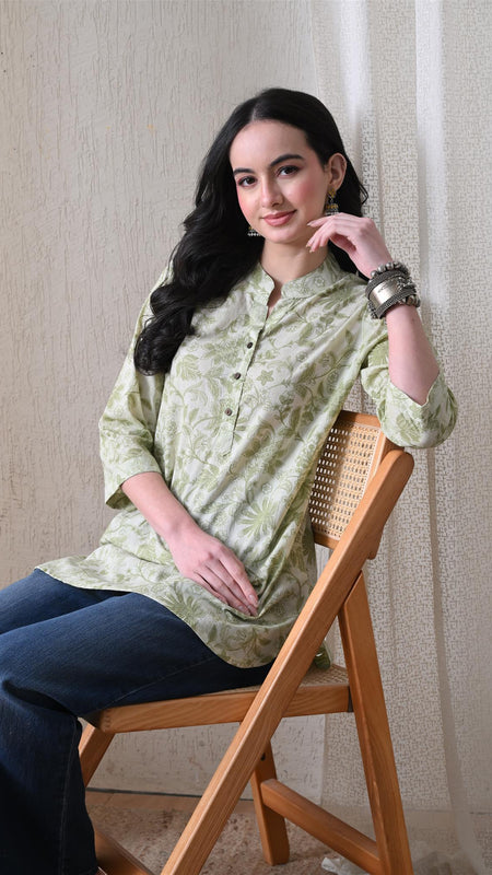 Pista Green Jal Pure Cotton Casual 3/4th Sleeves Top for women