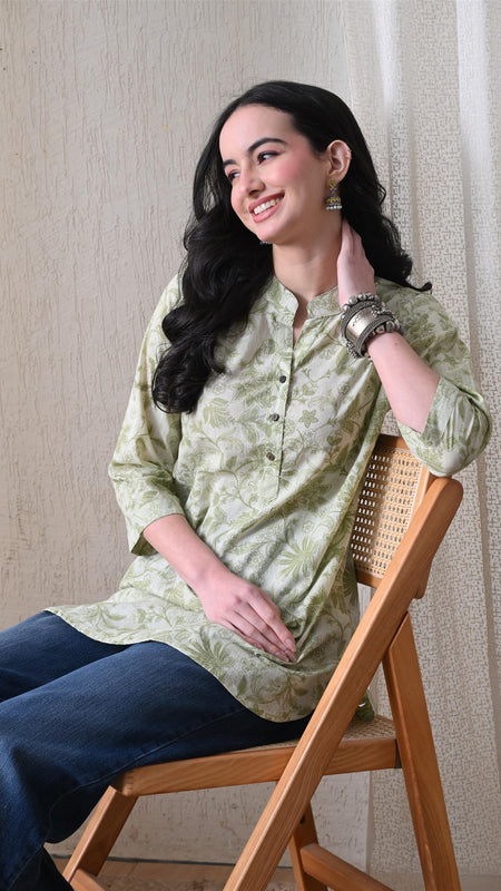 Pista Green Jal Pure Cotton Casual 3/4th Sleeves Top for women