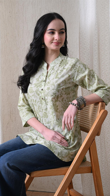 Pista Green Jal Pure Cotton Casual 3/4th Sleeves Top for women