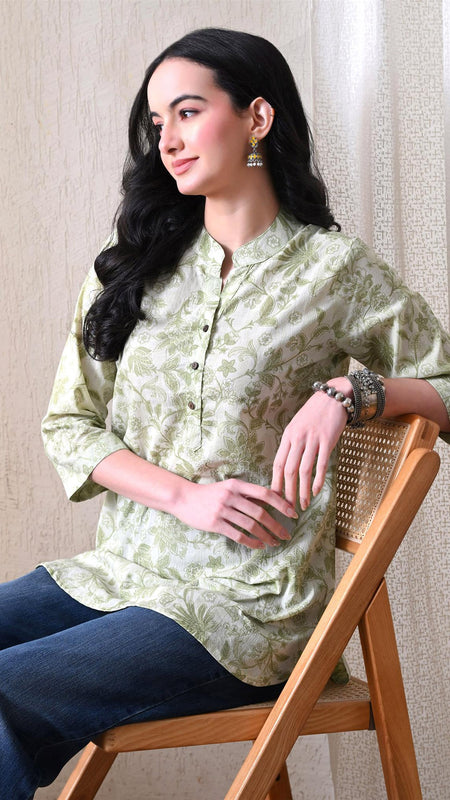 Pista Green Jal Pure Cotton Casual 3/4th Sleeves Top for women