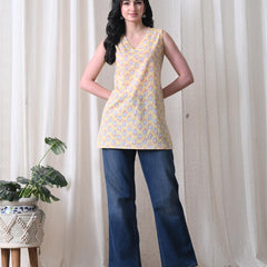 Butter Yellow Butti casual A-line v-neck sleeveless top for women