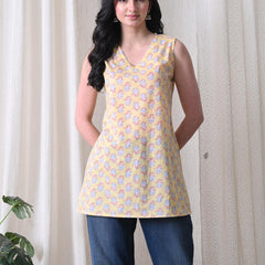 Butter Yellow Butti casual A-line v-neck sleeveless top for women