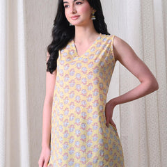 Butter Yellow Butti casual A-line v-neck sleeveless top for women