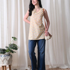 Butter Yellow Butti casual A-line v-neck sleeveless top for women