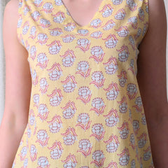 Butter Yellow Butti casual A-line v-neck sleeveless top for women