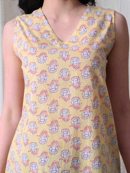 Butter Yellow Butti casual A-line v-neck sleeveless top for women