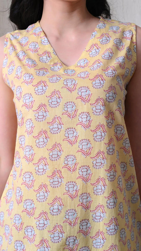Butter Yellow Butti casual A-line v-neck sleeveless top for women
