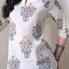 Cream Brown Block Pure Cotton Casual 3/4th Sleeves Top for women