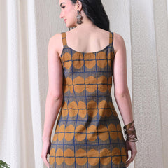 Mustard Blue Grid Casual A-line strappy top for women