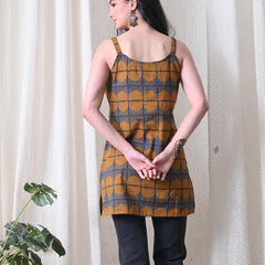 Mustard Blue Grid Casual A-line strappy top for women