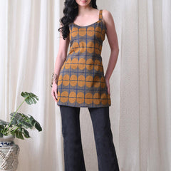 Mustard Blue Grid Casual A-line strappy top for women