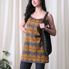 Mustard Blue Grid Casual A-line strappy top for women