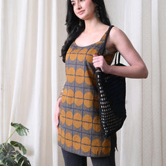 Mustard Blue Grid Casual A-line strappy top for women