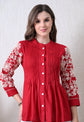Maroon Premium Rayon Casual A-Line Top With Embroidered 3/4th Sleeves