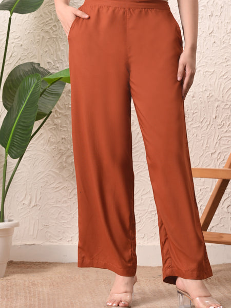 Rust Teen Phool Embroidered Cord-set