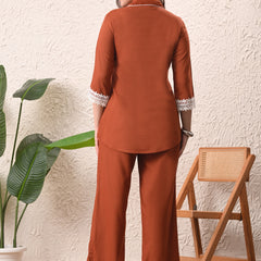 Rust Teen Phool Embroidered Cord-set