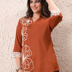 Rust Teen Phool Embroidered Cord-set