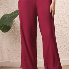 Wine Teen Phool Embroidered Cord-set