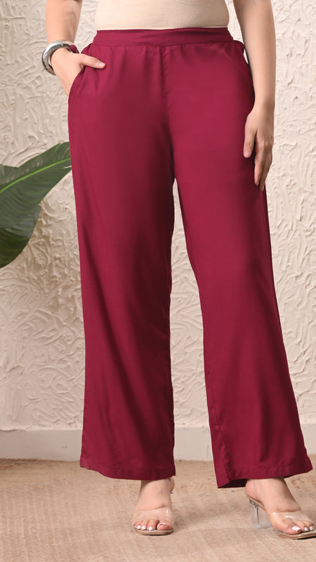 Wine Teen Phool Embroidered Cord-set