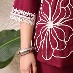 Wine Teen Phool Embroidery Top