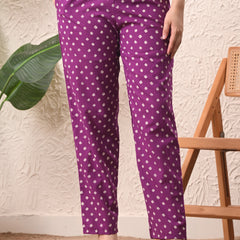 Purple Bandhej Straight kurta pant set with Sleeves