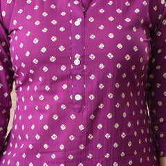 Purple Bandhej Straight kurta pant set with Sleeves