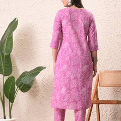 Pink White Keri Straight kurta pant set with Sleeves