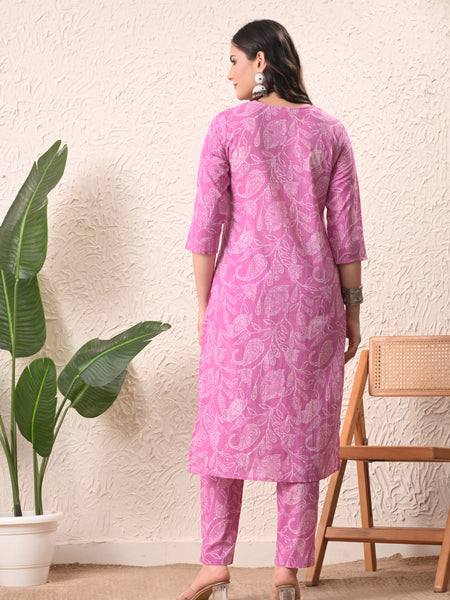 Pink White Keri Straight kurta pant set with Sleeves
