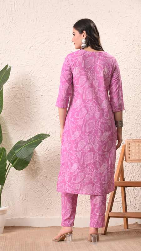 Pink White Keri Straight kurta pant set with Sleeves