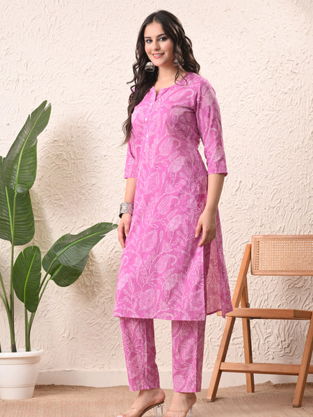 Pink White Keri Straight kurta pant set with Sleeves