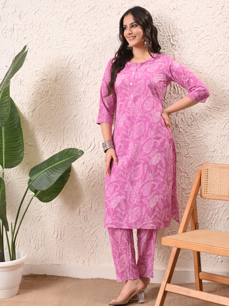 Pink White Keri Straight kurta pant set with Sleeves