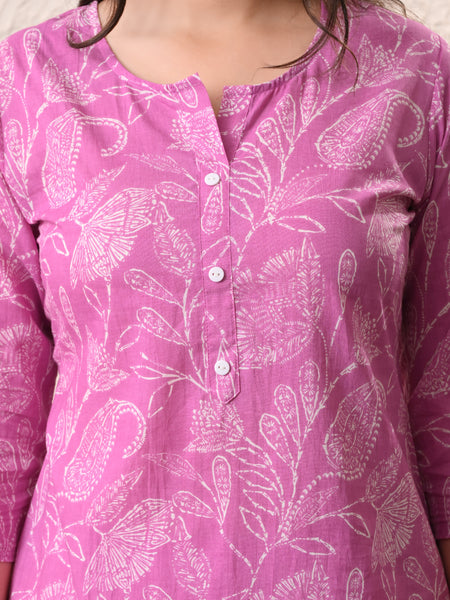 Pink White Keri Straight kurta pant set with Sleeves