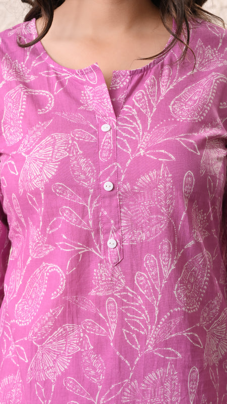 Pink White Keri Straight kurta pant set with Sleeves