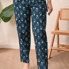 Teal Floral Straight kurta pant set with Sleeves