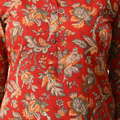 Red Jaal Straight kurta pant set with Sleeves