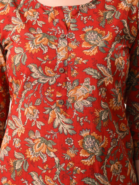 Red Jaal Straight kurta pant set with Sleeves