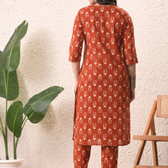 Rustic Floral Straight kurta pant set with Sleeves