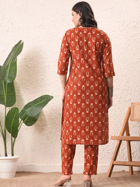 Rustic Floral Straight kurta pant set with Sleeves