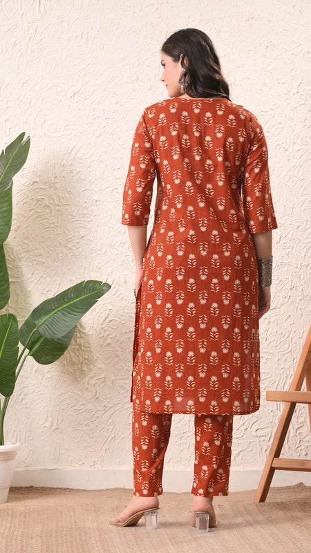 Rustic Floral Straight kurta pant set with Sleeves