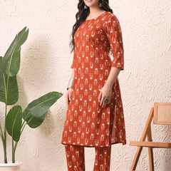 Rustic Floral Straight kurta pant set with Sleeves
