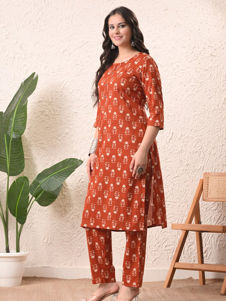 Rustic Floral Straight kurta pant set with Sleeves