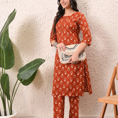 Rustic Floral Straight kurta pant set with Sleeves