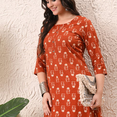 Rustic Floral Straight kurta pant set with Sleeves